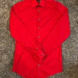 Red Long Sleeve Dress button down Shirt